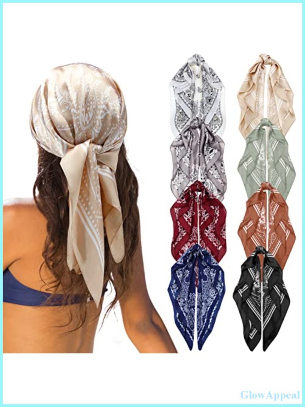 8 Pack Silk Bandana Square Satin Head Scarves Women Hair Wrap Neck Scarf